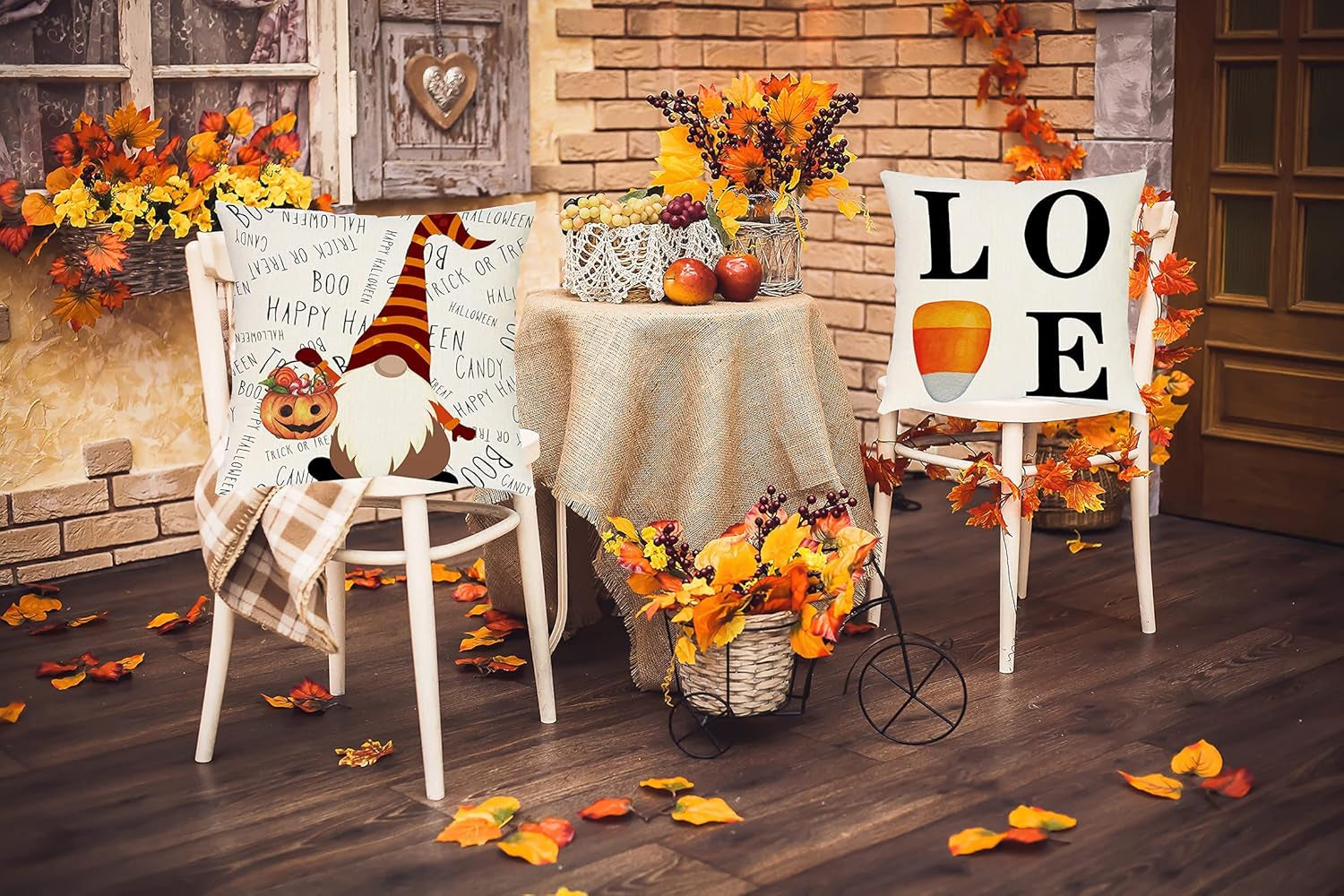 Halloween Decorations Throw Pillow Covers Set of 4 Decorative Pillowcase with Pumpkin and Gnomes 18 X 18 Inches, Indoor Outdoor Happy Halloween Decoration for Sofa Cushion