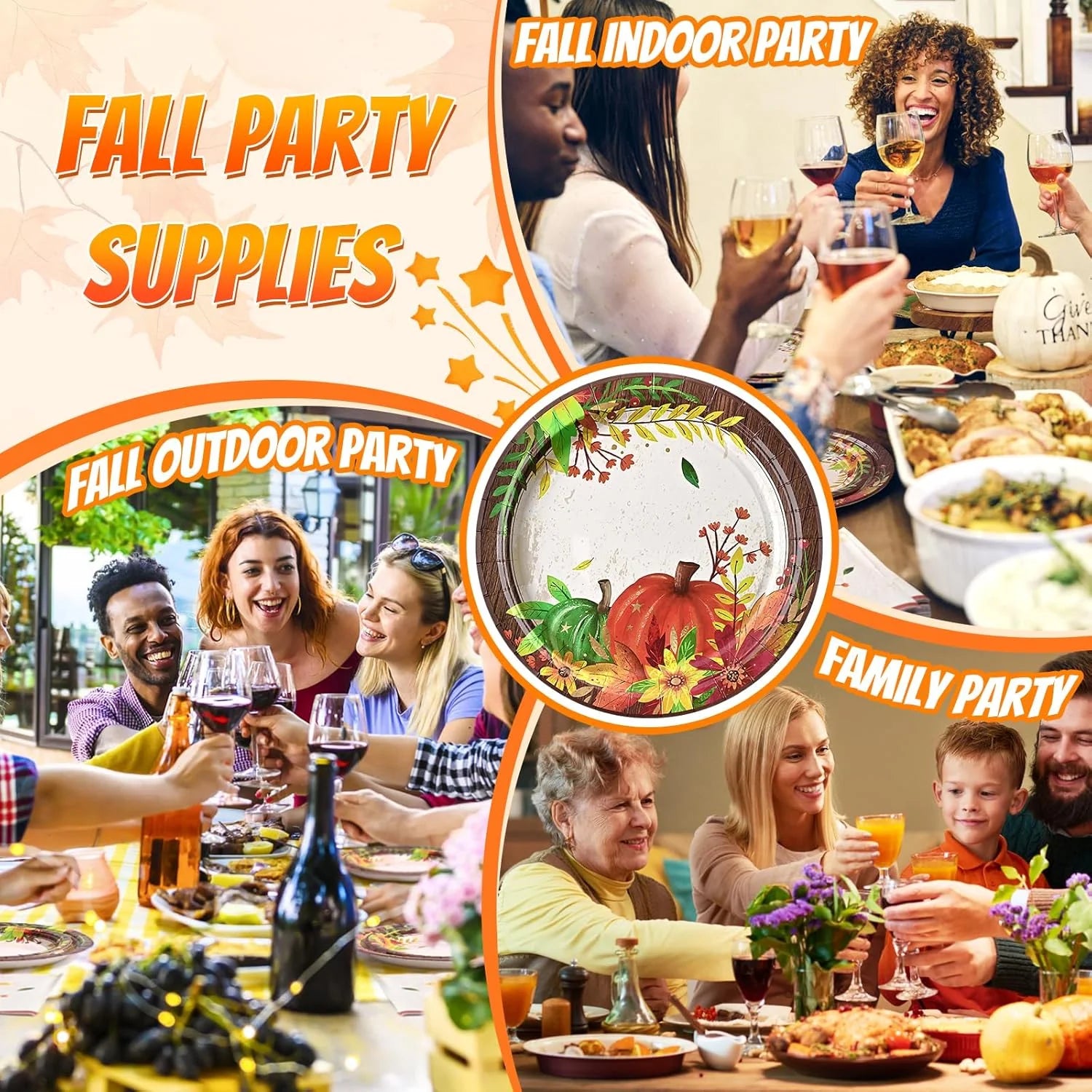 200 Pcs Fall Paper Plates and Napkins Set, Serves 50,Heavy Duty Disposable Dinnerware for Harvest Thanksgiving Party Supplies