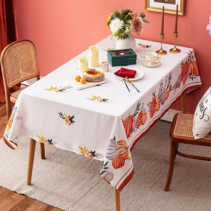 Thanksgiving Pumpkins Fall Rectangle Tablecloths - Polyester Fabric Table Cloth for Harvest Decorations, Party and Family Gatherings - 60" X 102"