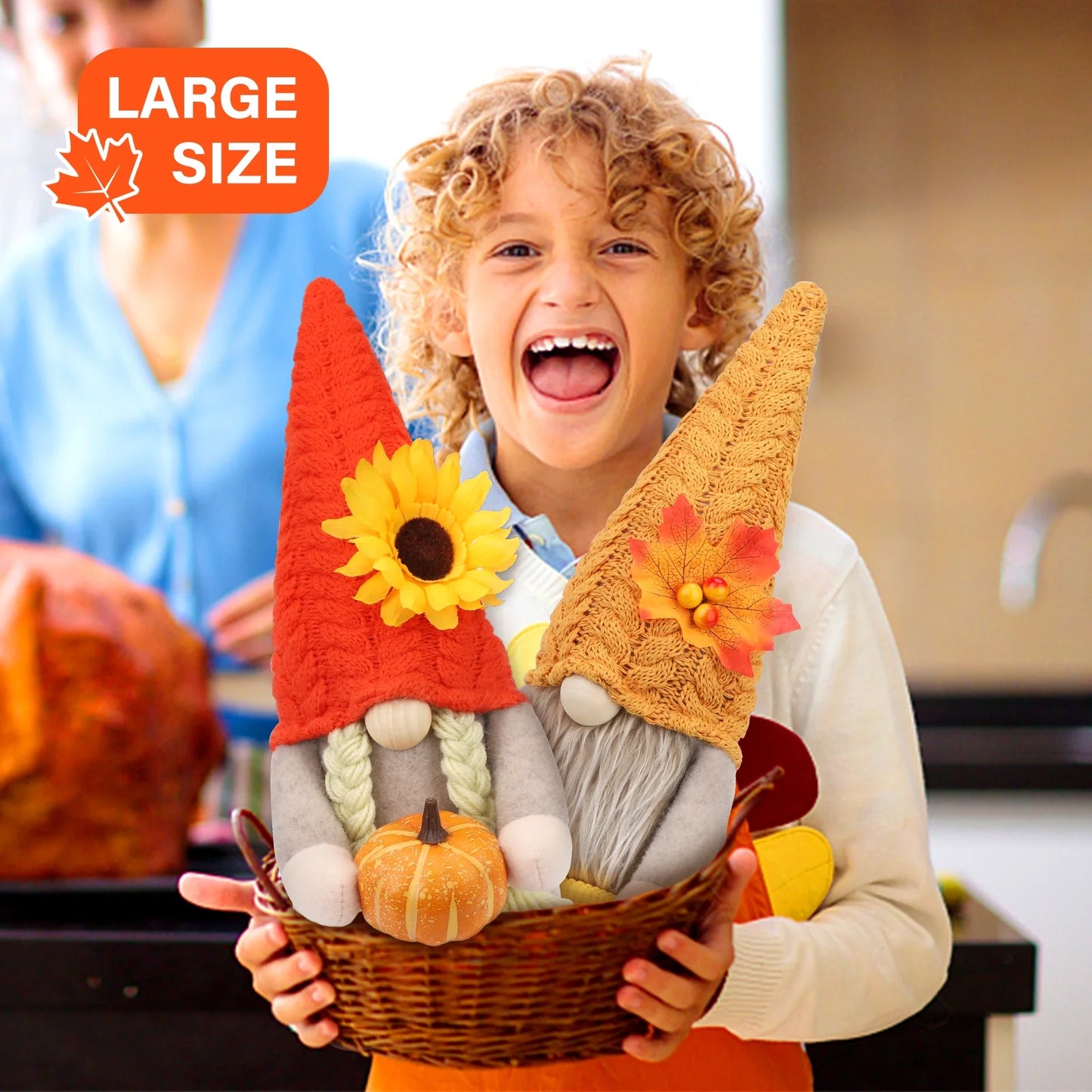 2Pack Thanksgiving Gnomes Fall Decorations Gnomes Hold Pumpkin Corn, Mr and Mrs Swedish Tomte Gnome Doll Autumn Harvest Thansgiving Decor