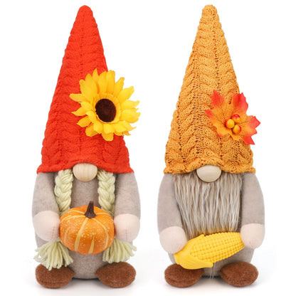2Pack Thanksgiving Gnomes Fall Decorations Gnomes Hold Pumpkin Corn, Mr and Mrs Swedish Tomte Gnome Doll Autumn Harvest Thansgiving Decor
