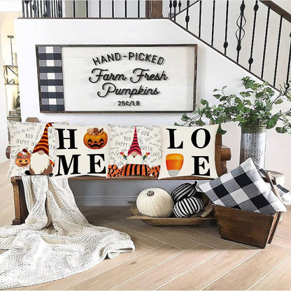 Halloween Decorations Throw Pillow Covers Set of 4 Decorative Pillowcase with Pumpkin and Gnomes 18 X 18 Inches, Indoor Outdoor Happy Halloween Decoration for Sofa Cushion