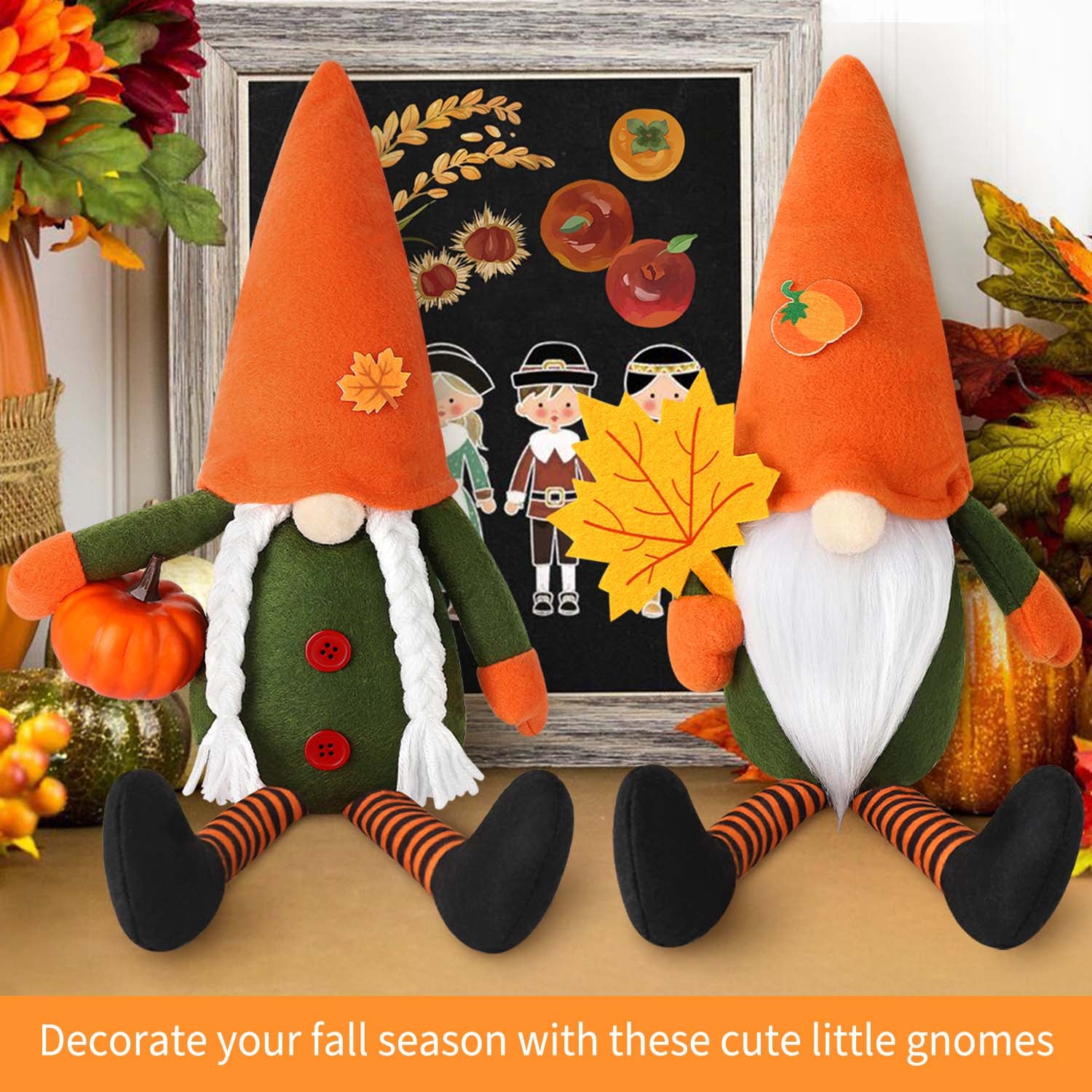 2 Pack Halloween Gnomes Decorations Plush Decor, Handmade Swedish Gnomes Plush Table Ornament Halloween Decorations Party Supplies Kids Gift