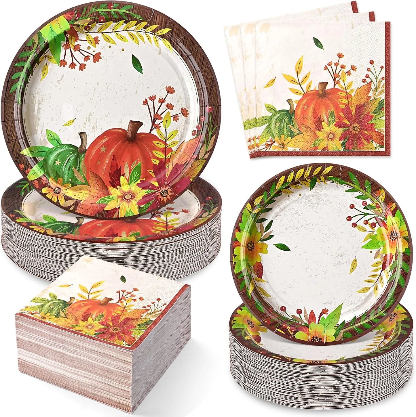 200 Pcs Fall Paper Plates and Napkins Set, Serves 50,Heavy Duty Disposable Dinnerware for Harvest Thanksgiving Party Supplies