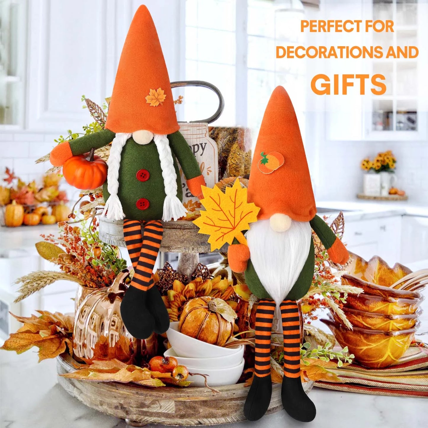 2 Pack Halloween Gnomes Decorations Plush Decor, Handmade Swedish Gnomes Plush Table Ornament Halloween Decorations Party Supplies Kids Gift