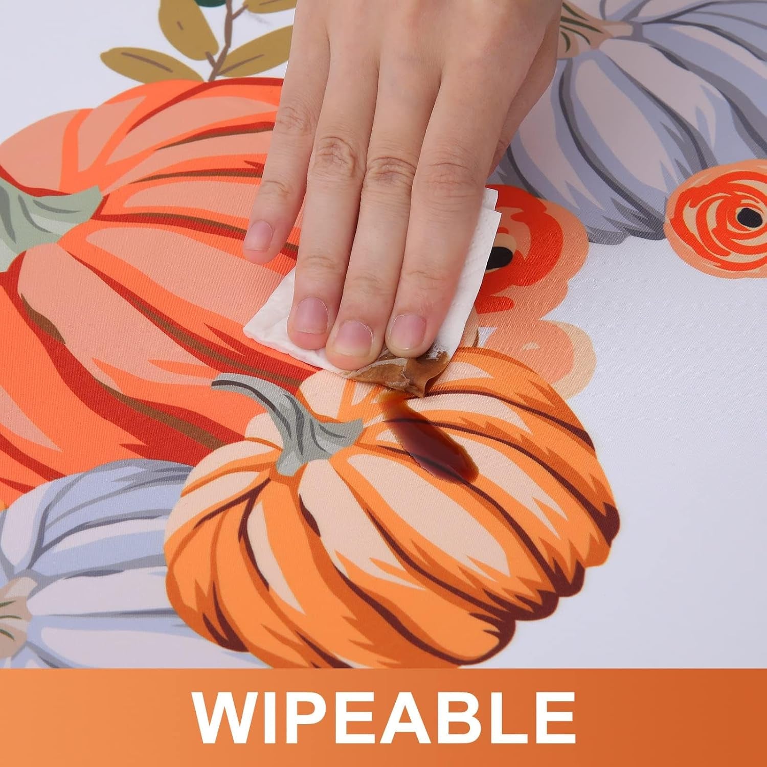 Thanksgiving Pumpkins Fall Rectangle Tablecloths - Polyester Fabric Table Cloth for Harvest Decorations, Party and Family Gatherings - 60" X 102"