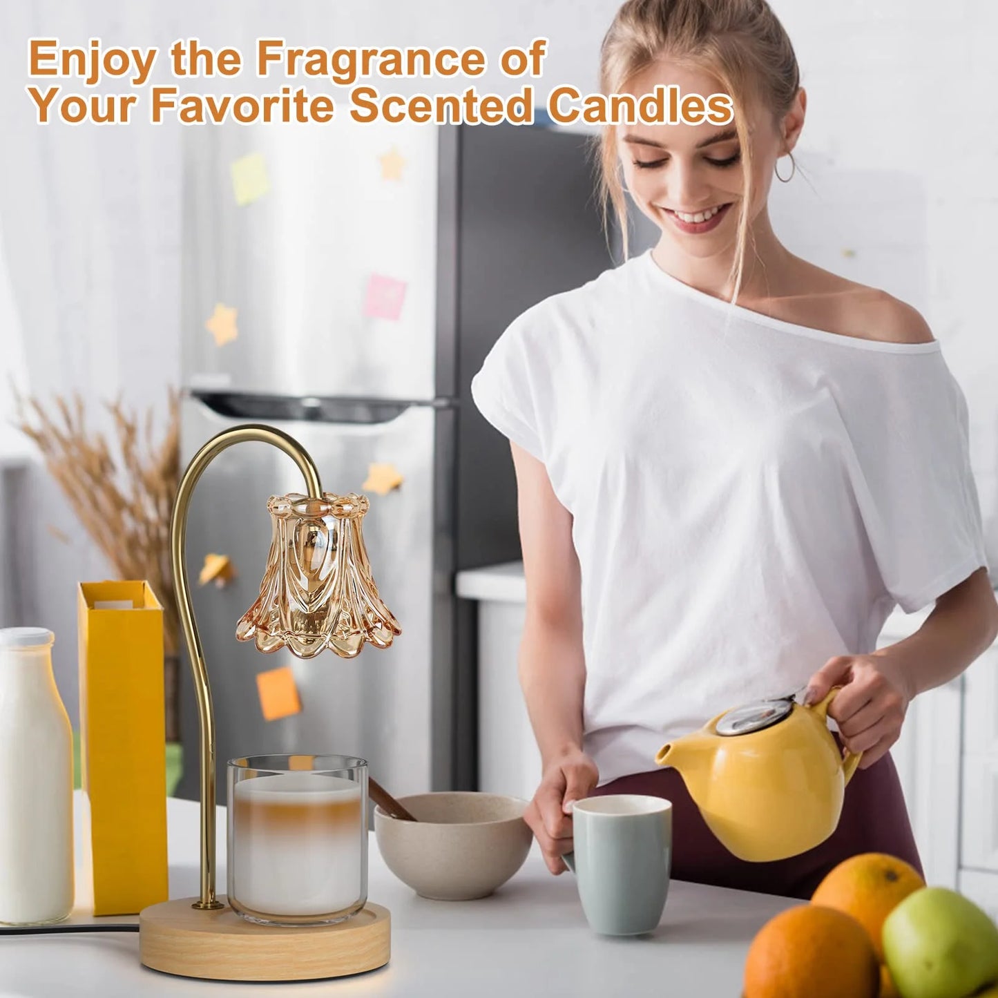 Candle Warmer Lamp, Dimmable Lantern with Timer, Wax Melt for Scented Candles, Compatible with Small & Large Jar, with 2 Light Bulbs