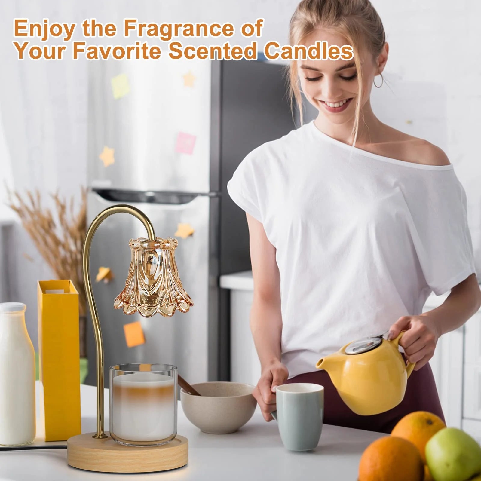Candle Warmer Lamp, Dimmable Lantern with Timer, Wax Melt for Scented Candles, Compatible with Small & Large Jar, with 2 Light Bulbs