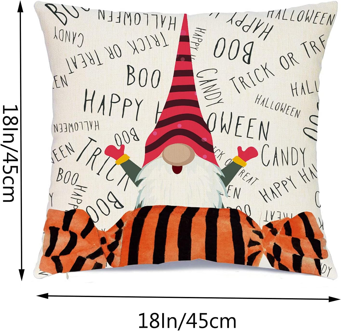 Halloween Decorations Throw Pillow Covers Set of 4 Decorative Pillowcase with Pumpkin and Gnomes 18 X 18 Inches, Indoor Outdoor Happy Halloween Decoration for Sofa Cushion
