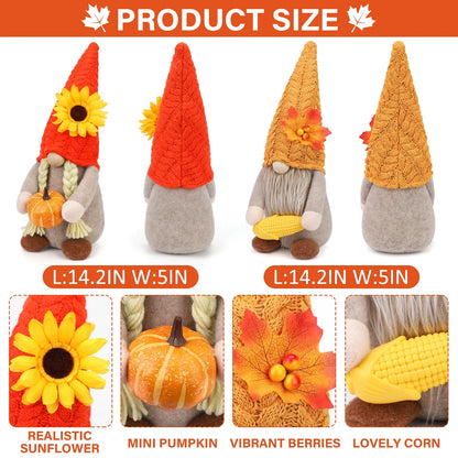2Pack Thanksgiving Gnomes Fall Decorations Gnomes Hold Pumpkin Corn, Mr and Mrs Swedish Tomte Gnome Doll Autumn Harvest Thansgiving Decor