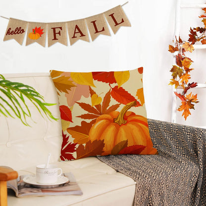 Set of 4 Fall Pillow Covers 18X18 Inch Fall Thanksgiving Pumpkins Decor Throw Pillows Covers Autumn Leaves Decorative Home Outdoor Sofa Couch Pillow Cases for Fall Theme Decorations