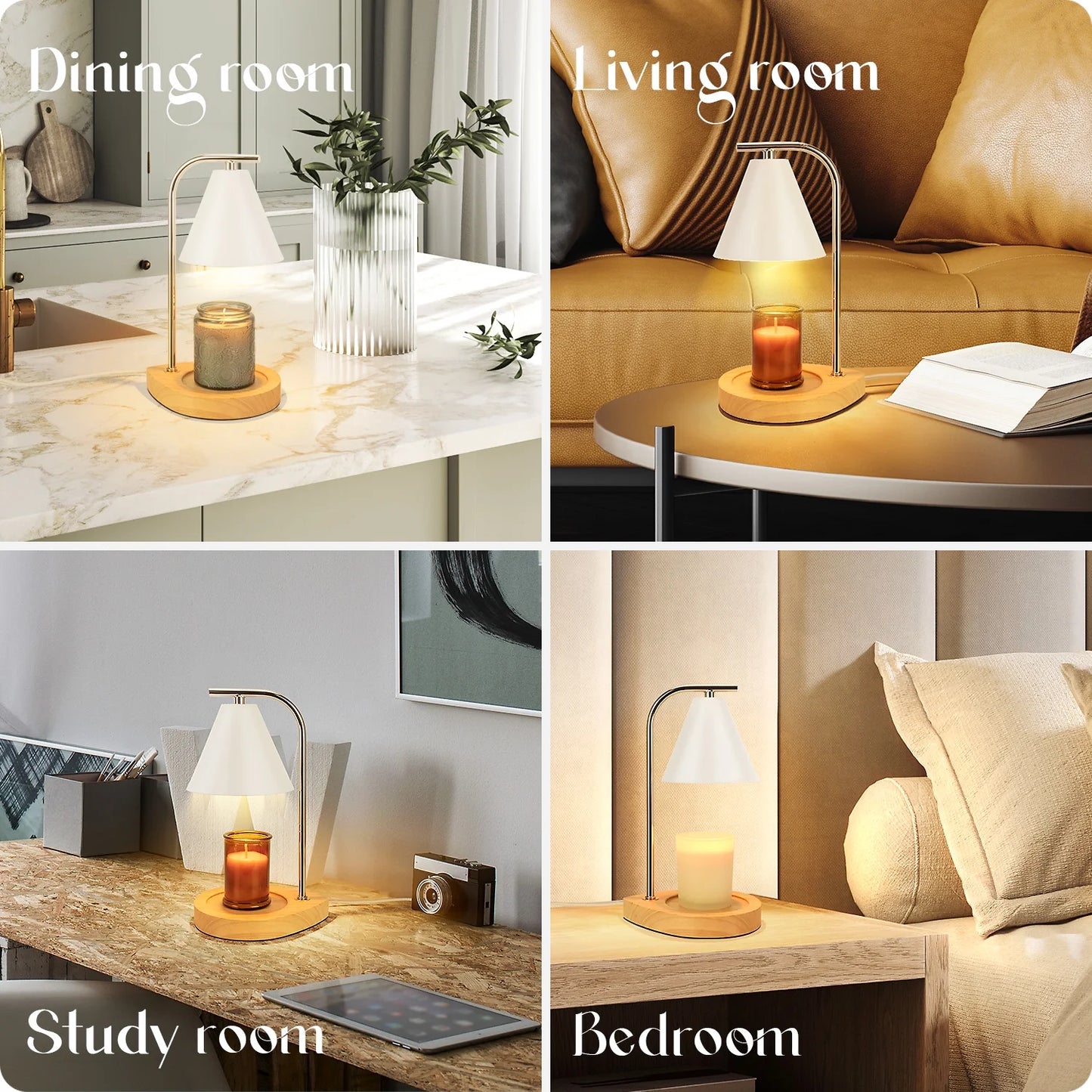 Candle Warmer Lamp with Retro Wooden Base - Home Decor Wax Melt for Small and Large Jar Candles, Candle Heater Lamp with 2 Bulbs, Dimmer and Timer Function-White